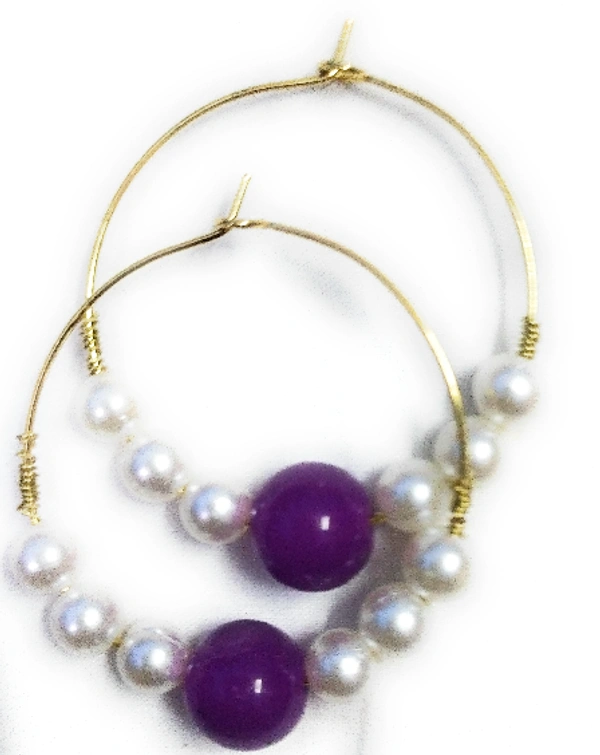 NIBRAS Purple Pearl Hoop Earrings - B09JN3MCW4, 6 gm, 4.5cm x 4cm x 1cm
